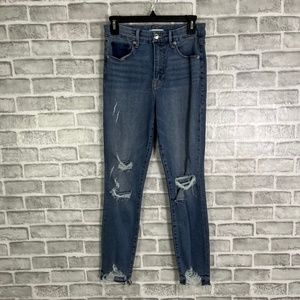 Good American Good Waist Skinny Chewed Hem Blue Denim Jeans Womens 6/28 BLue389